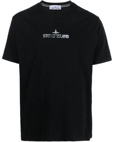 Stone Island Distressed Logo-print T-shirt In Black