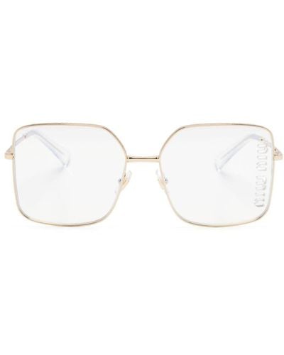 Miu Miu Eckige Brille mit Logo-Gravur - Natur