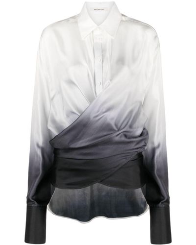 Peter Do Faded-effect Wrap Silk Shirt - Grey