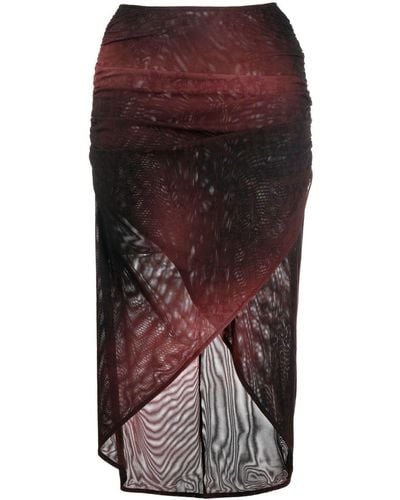 MISBHV Gradient-print Semi-sheer Midi Skirt - Red