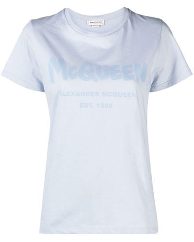 Alexander McQueen T-shirt à logo Graffiti - Bleu