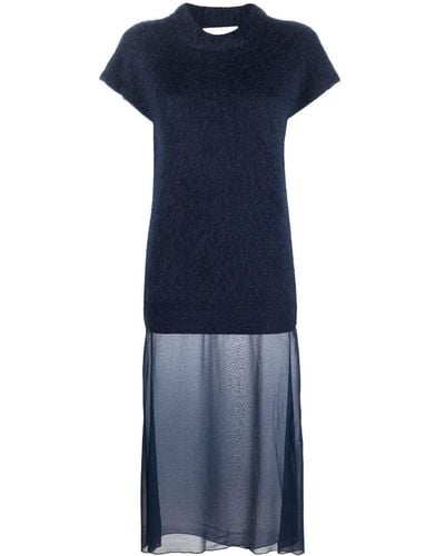 Erika Cavallini Semi Couture Vestido con dobladillo semitranslúcido - Azul