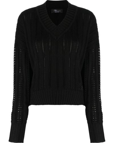 Blumarine リブニット Vネックセーター - ブラック