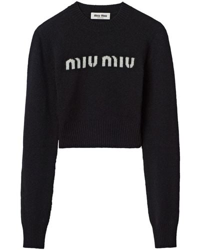 Miu Miu Intarsien-Pullover mit Logo - Schwarz
