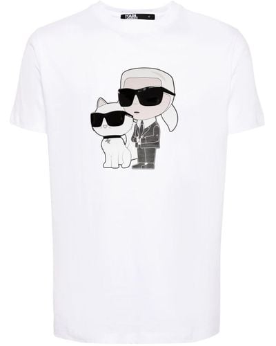 Karl Lagerfeld Ikonik Karl & Choupette T-Shirt - Weiß