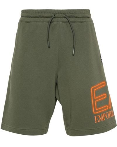 EA7 Logo-print Cotton Track Shorts - Green