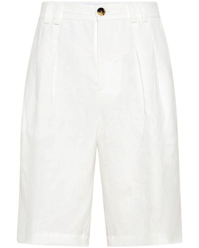 Brunello Cucinelli Bermuda en lin à design plissé - Blanc