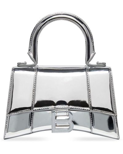 Balenciaga Hourglass Metallic Tote Bag - White
