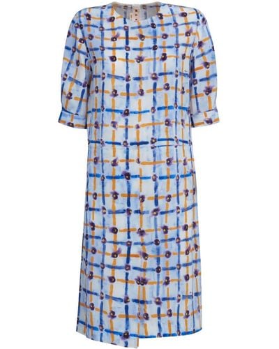 Marni Robe mi-longue asymétrique à fleurs - Bleu