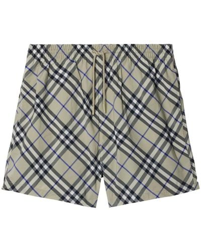 Burberry Checked Drawstring-waist Swim Shorts - Grey