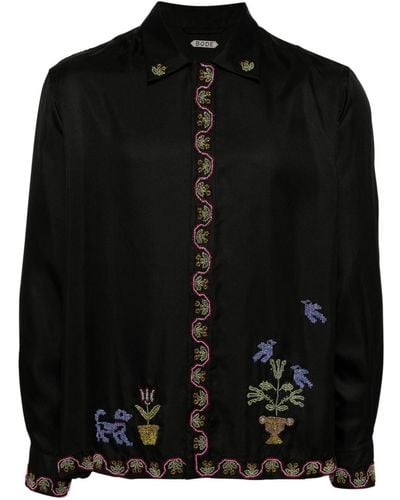 Bode Garden Sampler Silk Shirt - Black