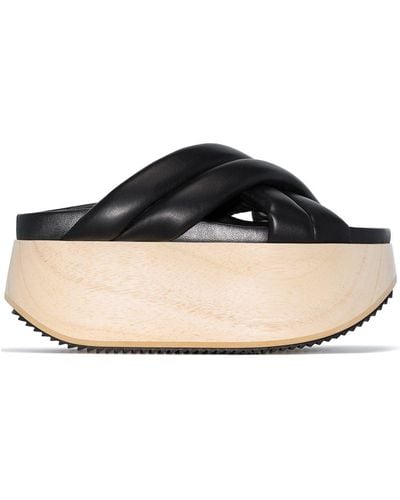 Jil Sander Black Padded Cross-over Strap Leather Flatform Sandals