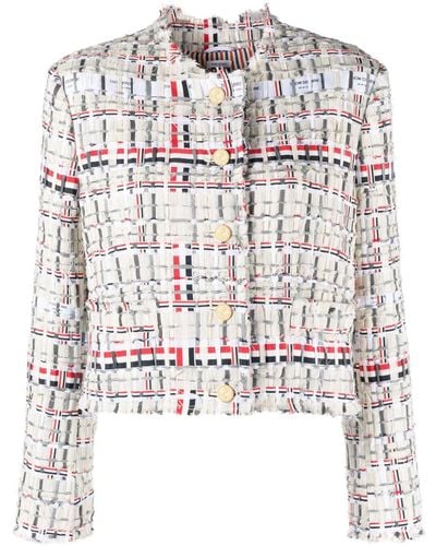 Thom Browne Rwb Stripe Deconstructed-design Tweed Jacket - White