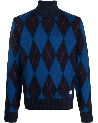 Manuel Ritz Check-pattern Roll-neck Sweater - Blue