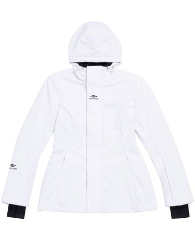 Balenciaga Manteau zippé à capuche - Blanc