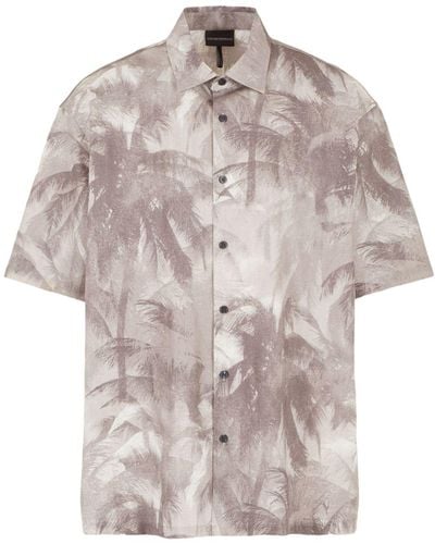 Emporio Armani Overhemd Met Palmboomprint - Grijs
