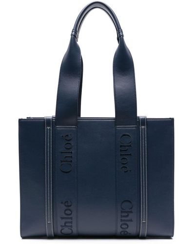 Chloé Medium Woody Leather Tote Bag - Blue