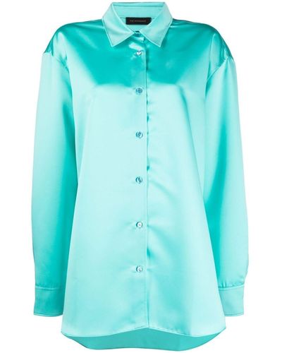 ANDAMANE Oversized Satin Shirt - Blue