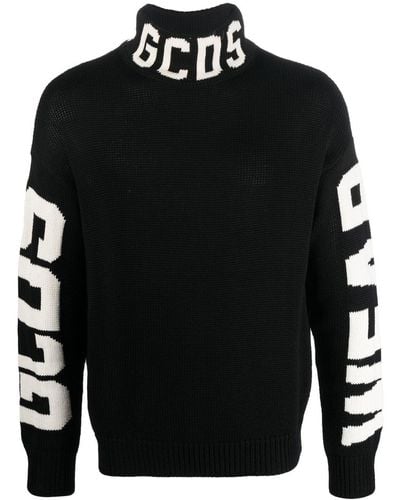 Gcds High Neck Sweater With Logo - Black