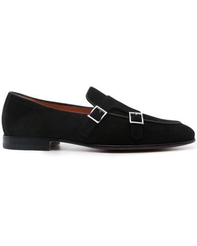 Santoni Double-buckle suede monk shoes - Nero