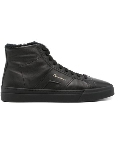 Santoni Panelled Leather Sneakers - Black