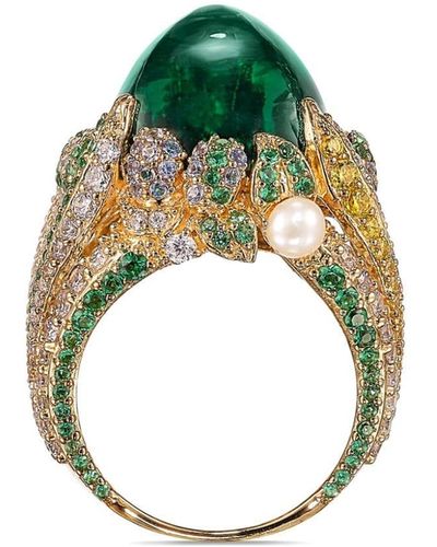 Anabela Chan Anello Emerald Sugarloaf Berry in oro Vermeil 18kt con gemme - Verde