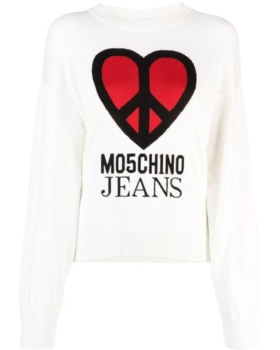 Moschino Jeans Pull en maille intarsia - Blanc