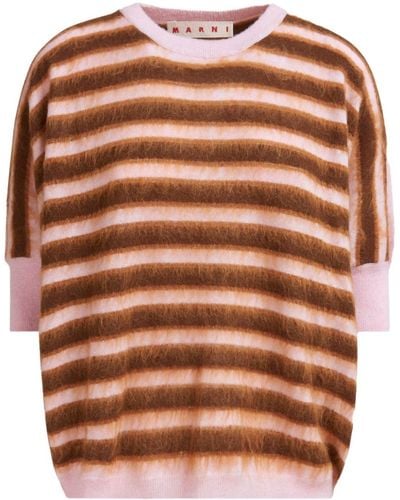 Marni Striped Brushed Wool Jumper - Brown