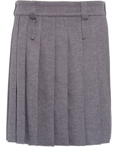 Miu Miu Pleated Wool-velour Skirt - Gray