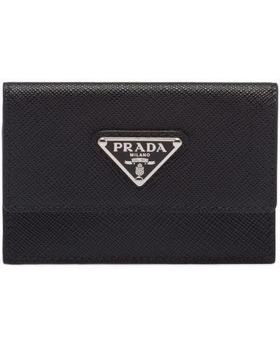Prada Triangle-logo Saffiano Leather Cardholder - Black