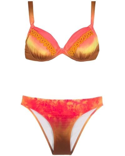 Amir Slama Embroidery Tie Dye Bikini Set - Red