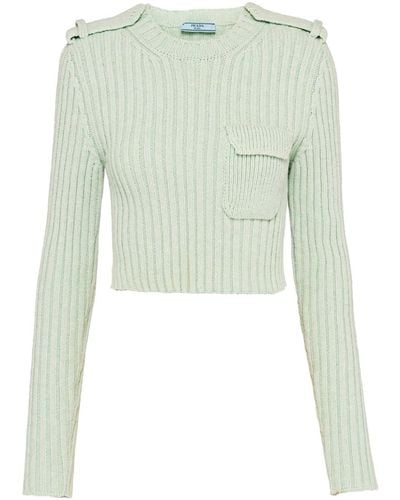 Prada Ribbed-knit Cropped Sweater - Green