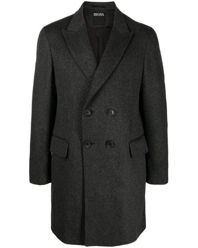 Zegna Manteau feutré à boutonnière croisée - Noir