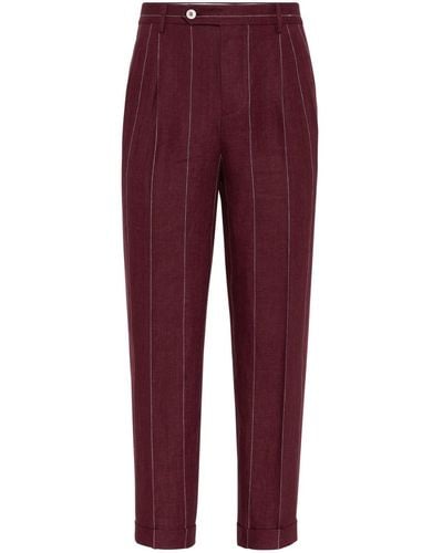 Brunello Cucinelli Stripe-pattern Linen Tapered Trousers