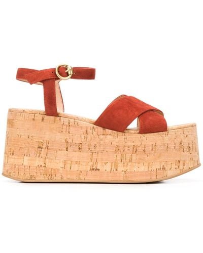 Gianvito Rossi Wedge Heel Cut-out Detail Sandals - Orange