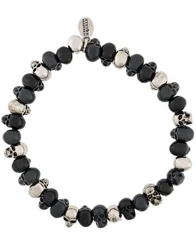 Alexander McQueen Bracelet à perles tête de mort - Noir