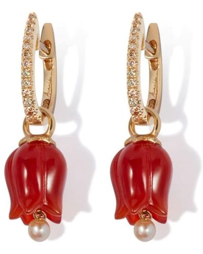 Annoushka 18kt Yellow Gold Tulip Diamond And Agate Drop Earrings - White