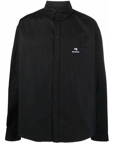 Balenciaga Large Fit Logo-embroidered Shirt - Black