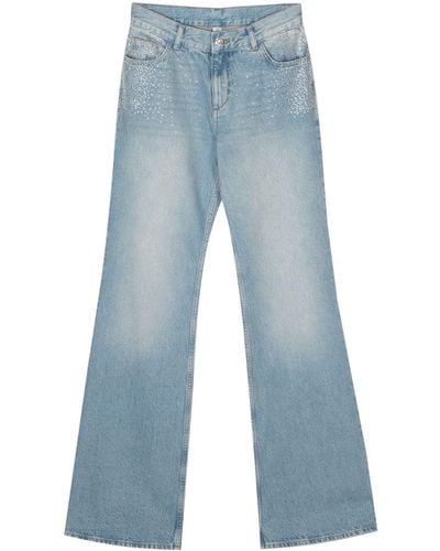 Liu Jo Flared Cotton Jeans With Decoration - Blue