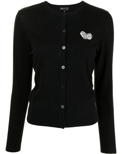 agnès b. Patch-detail Knitted Cardigan - Black