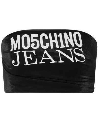 Moschino Jeans Top tipo bandeau con logo estampado - Negro