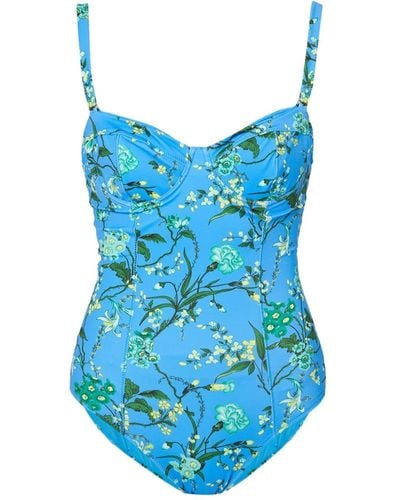 Erdem Badeanzug mit Blumen-Print - Blau