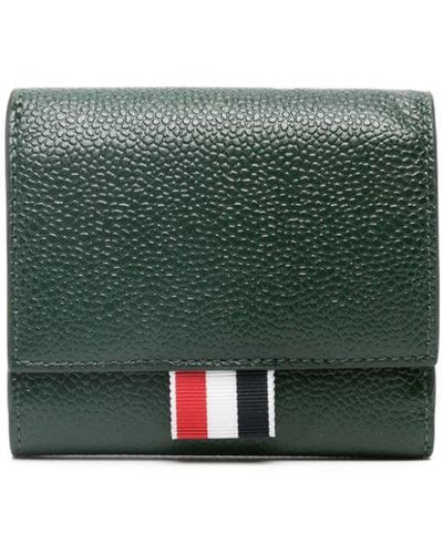 Thom Browne Rwb Stripe Pebbled Leather Wallet - Green