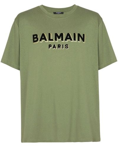 Balmain T-shirt en coton à logo floqué - Vert
