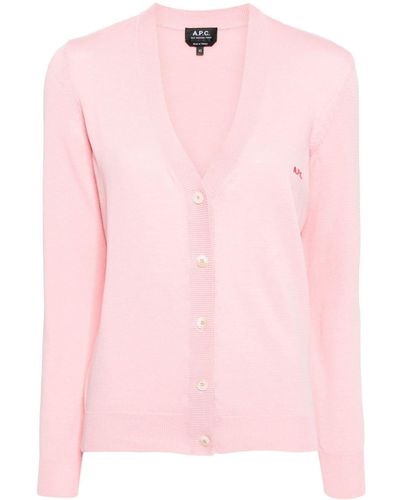 A.P.C. Logo-embroidered Cotton Cardigan - Pink