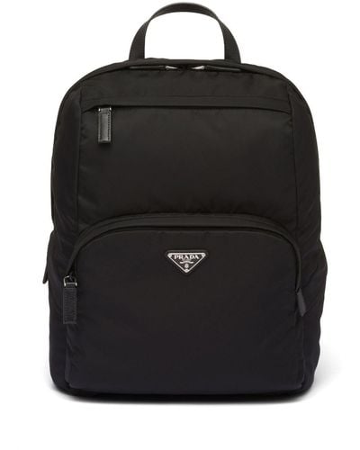 Prada Triangle-Logo Zipped Backpack - Black