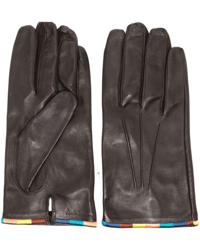 Paul Smith Artist Stripe-embroidered Leather Gloves - Black
