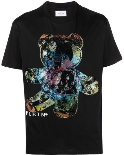 Philipp Plein T-shirt à logo strassé - Noir