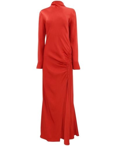 LAPOINTE Ruched Satin Gown Dress - Red
