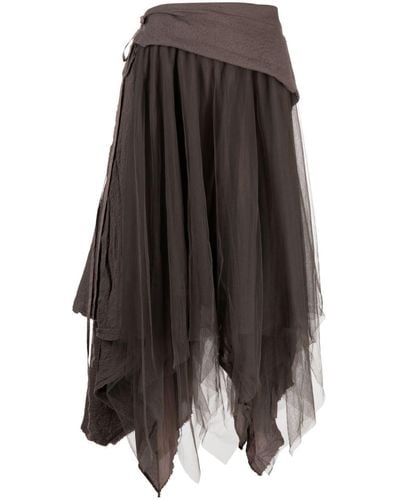 Marc Le Bihan Asymmetric Tulle Midi Skirt - Black